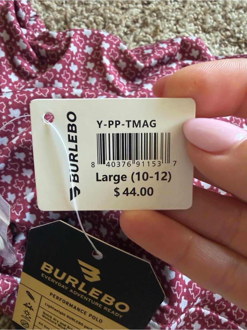 NWT YL BURLEBO maroon Texas polo - Picture 3 of 3